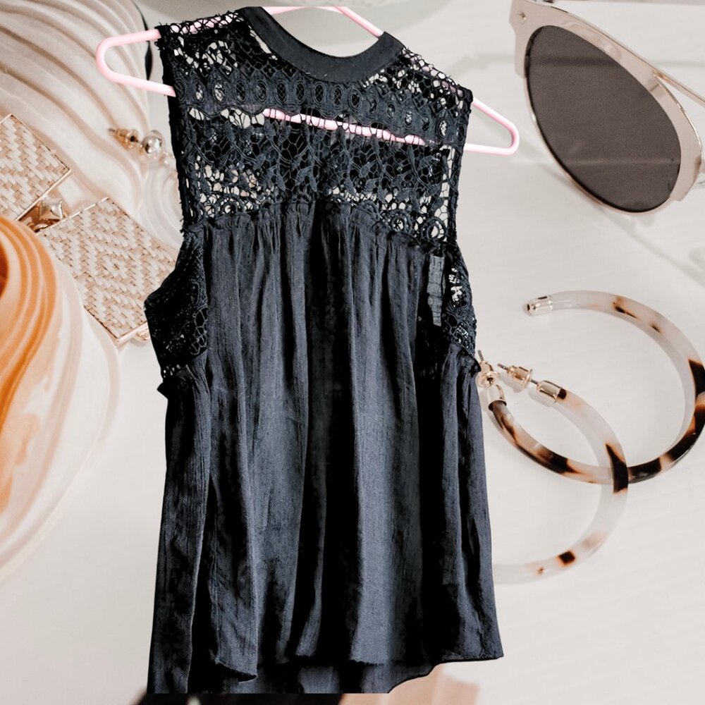 Black Crochet Detail Top